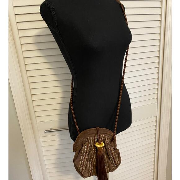 BRIZZOLARI Brown SUEDE Leather‎ CROSSBODY Tassel Purse Made in Italy - Picture 5 of 10